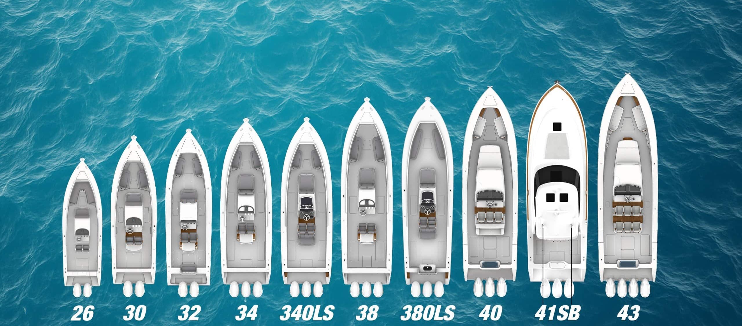 The Jupiter Marine fleet, from the 26 to the 43, on the water