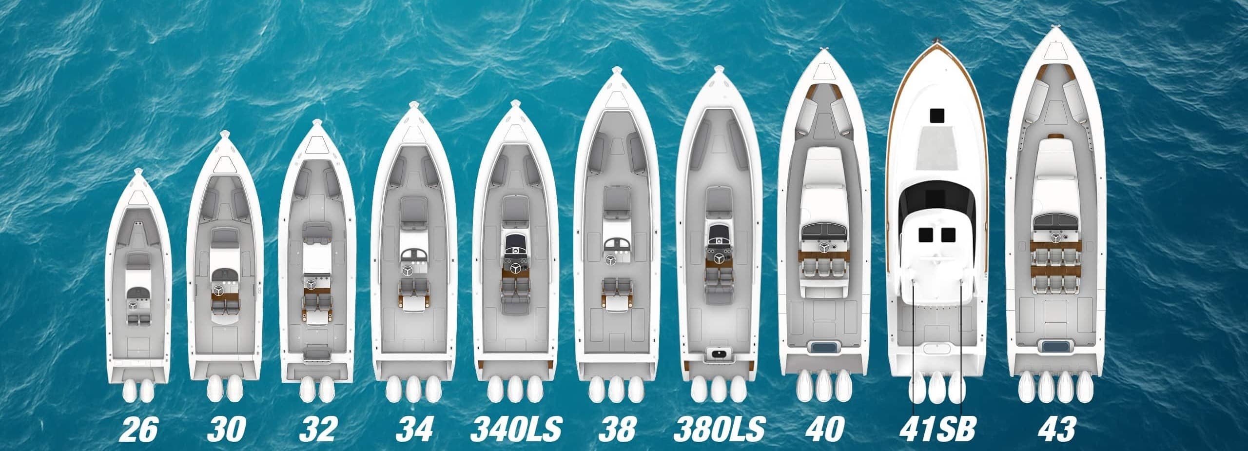 The Jupiter Marine fleet, from the 26 to the 43, on the water
